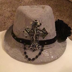 Gray least fedora hat, bedazzled